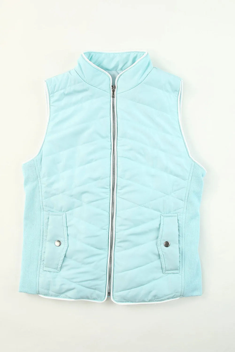 Sky Blue Zip-up Side Pockets Puffer Vest - Chic Meadow Boutique 