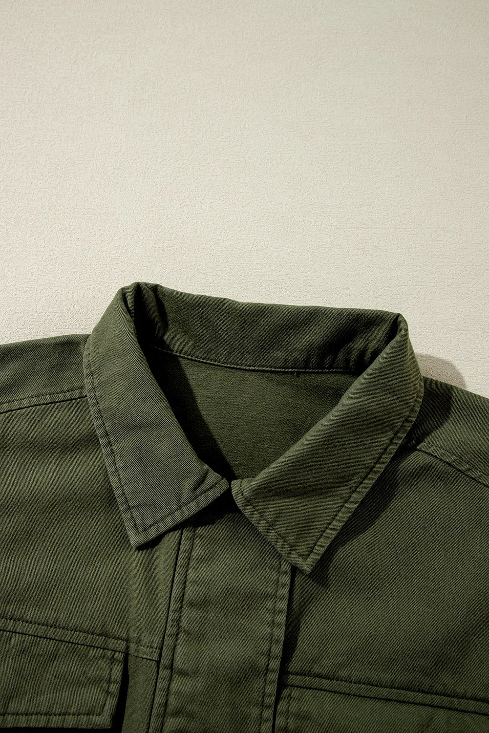 Outerwear/Jackets Moss Green Snap Button Zipper Tight Waist Collared Jacket