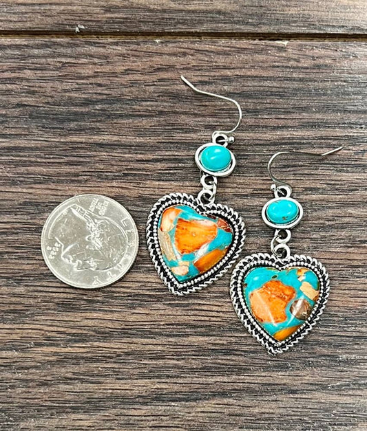 Heart Gemstone, Turquoise Earrings
