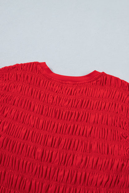 Fiery Red Shirred Slim Fit Ruffle Hem Tank Top