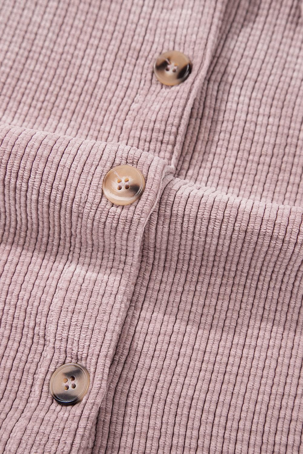 Outerwear/Jackets Light Pink Corduroy Flap Pocket Button Up Shacket