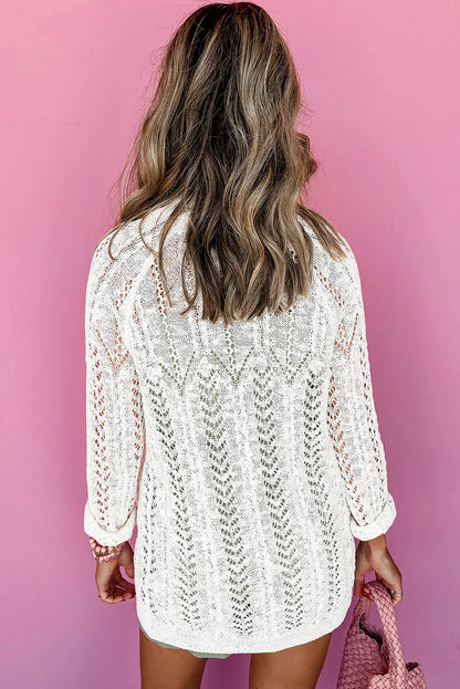 White Solid Open Knit Cardigan - Chic Meadow Boutique 