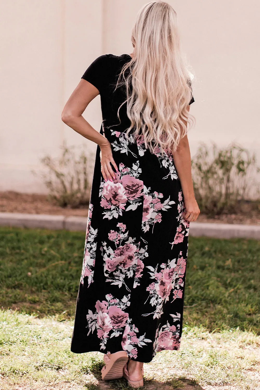 Black Contrast Floral Empire Waist Maxi Dress - Chic Meadow Boutique 