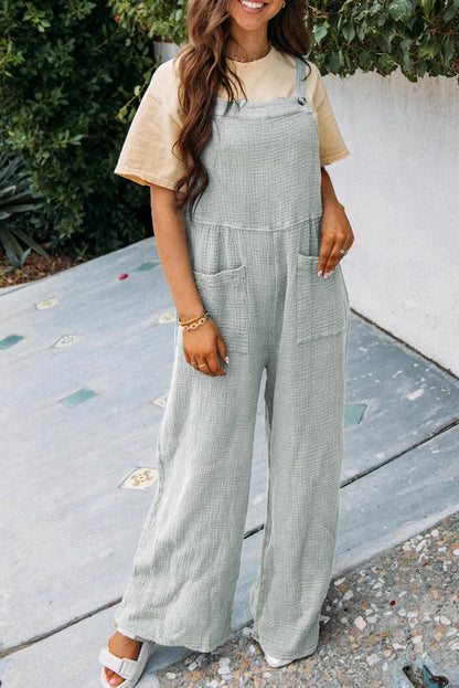 Bottoms/Jumpsuits & Rompers Gray Textured Wide Leg Overall with Pockets