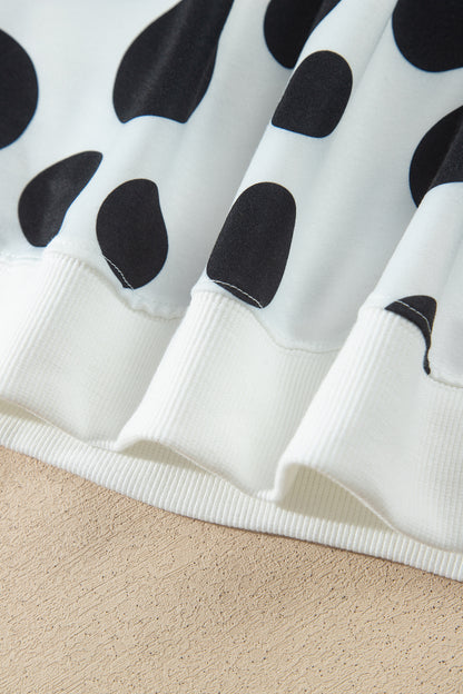 White Polka Dot Long Sleeve Top Drawstring Relaxed Pants Set