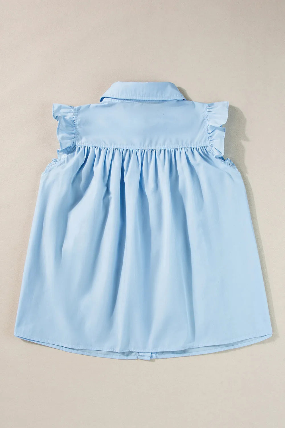 Sky Blue Ric Rac Trim Frilly Sleeveless Shirt - Chic Meadow Boutique 