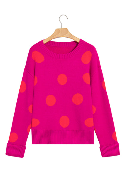 Strawberry Pink Playful Cozy Polka Dot Sweater
