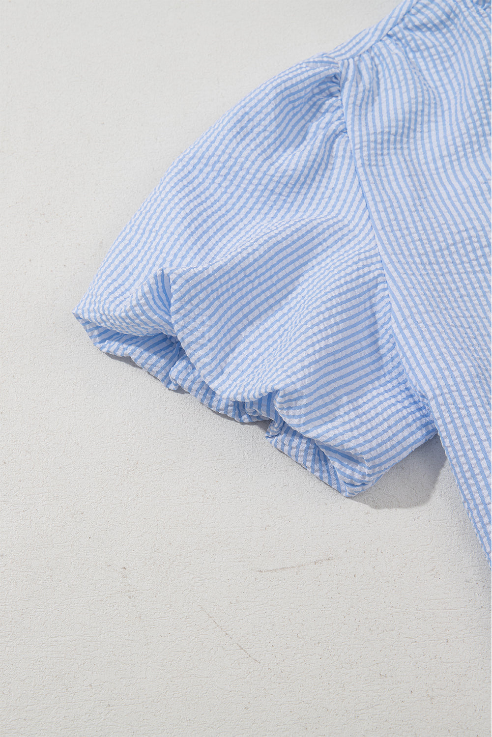 Beau Blue Striped Ruffle Short Bubble Sleeve Shirt