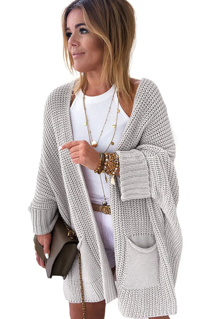 Gray Oversized Fold Over Sleeve Sweater Cardigan - Chic Meadow Boutique 