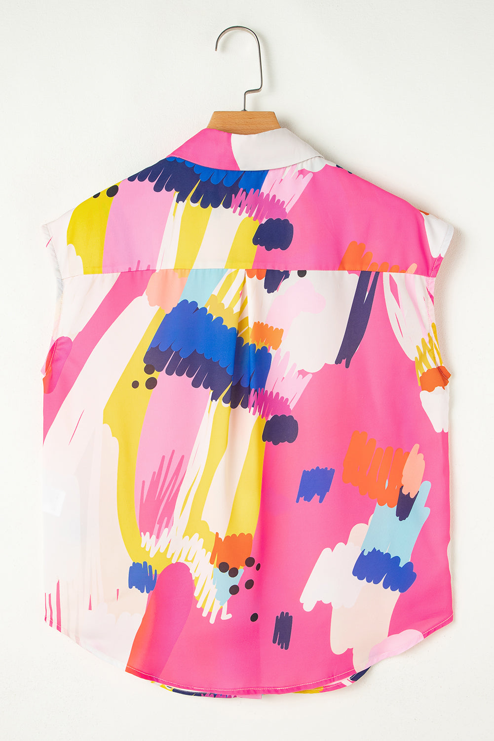 Multicolour Abstract Print Collared Cap Sleeve Casual Shirt