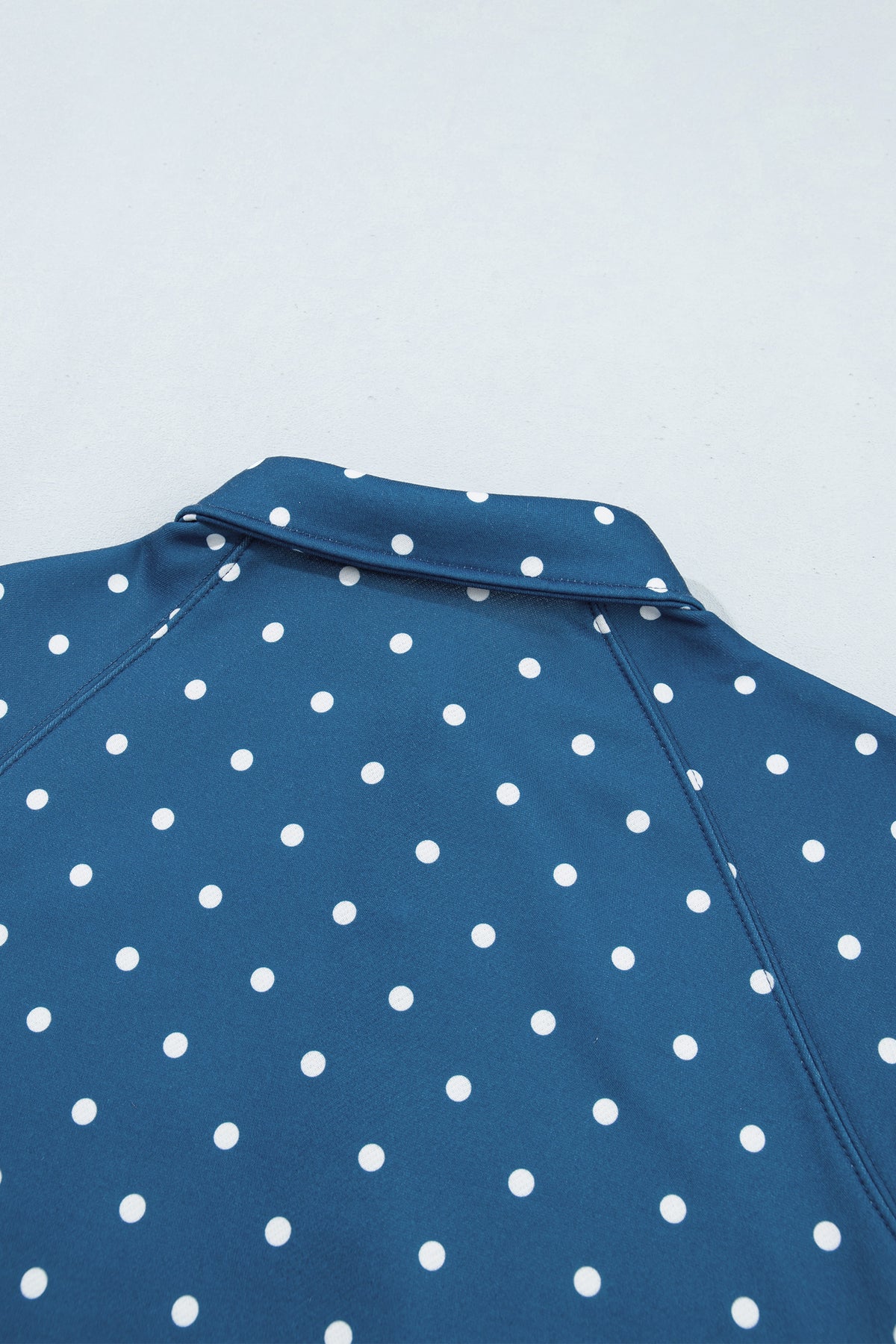 Blue Polka Dot Print Metal Button Collar Casual Pullover Sweatshirt