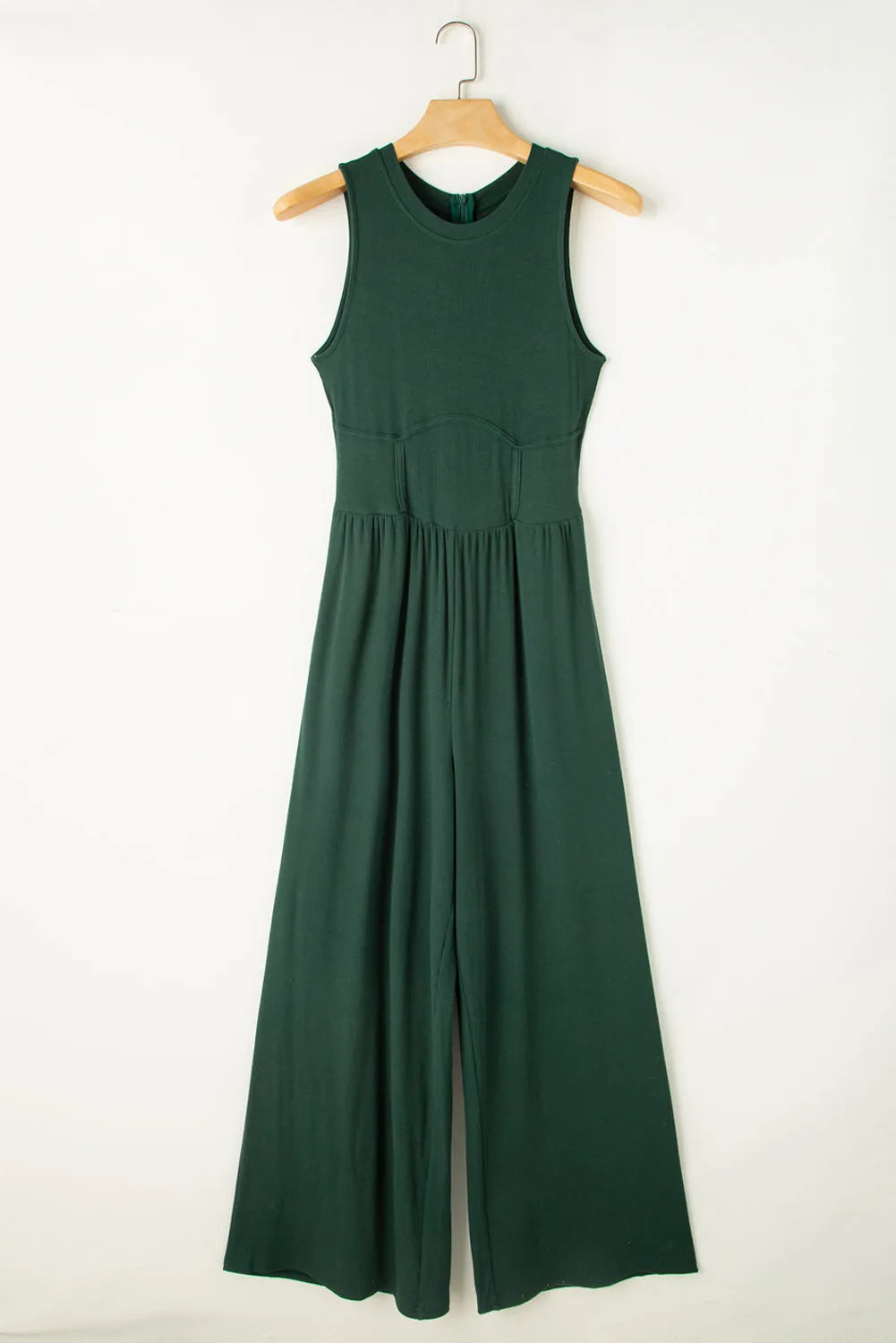 Blackish Green Cinched Waist Sleeveless Wide Leg Jumpsuit - Chic Meadow Boutique 