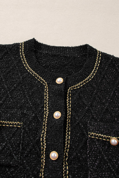 Black Shimmer Flap Pocket Button up Cardigan