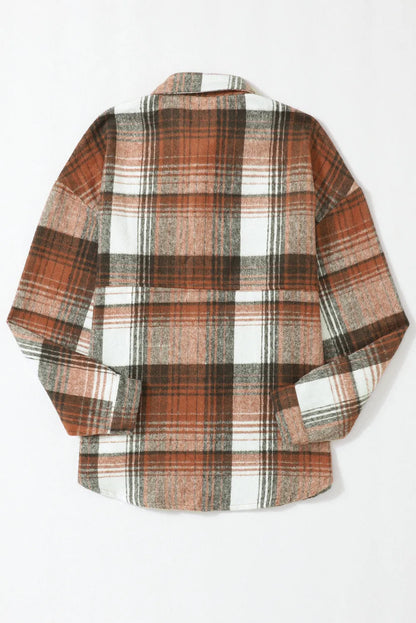 Brown Plaid Flap Pockets Shacket - Chic Meadow Boutique 