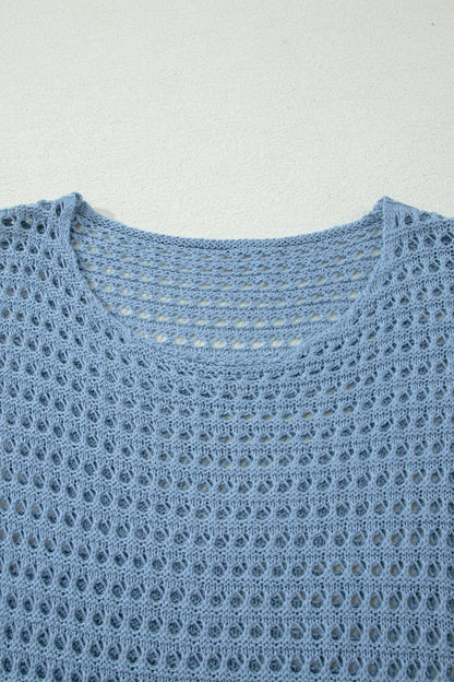 Myosotis Long Sleeve Crochet Knit Sweater Round Neck Loose Fit Casual Pullover