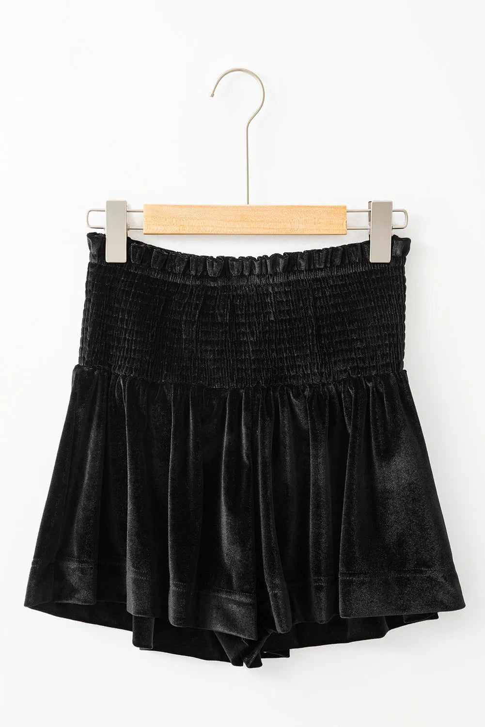 Black Smocked High Waist Velvet Shorts - Chic Meadow Boutique 