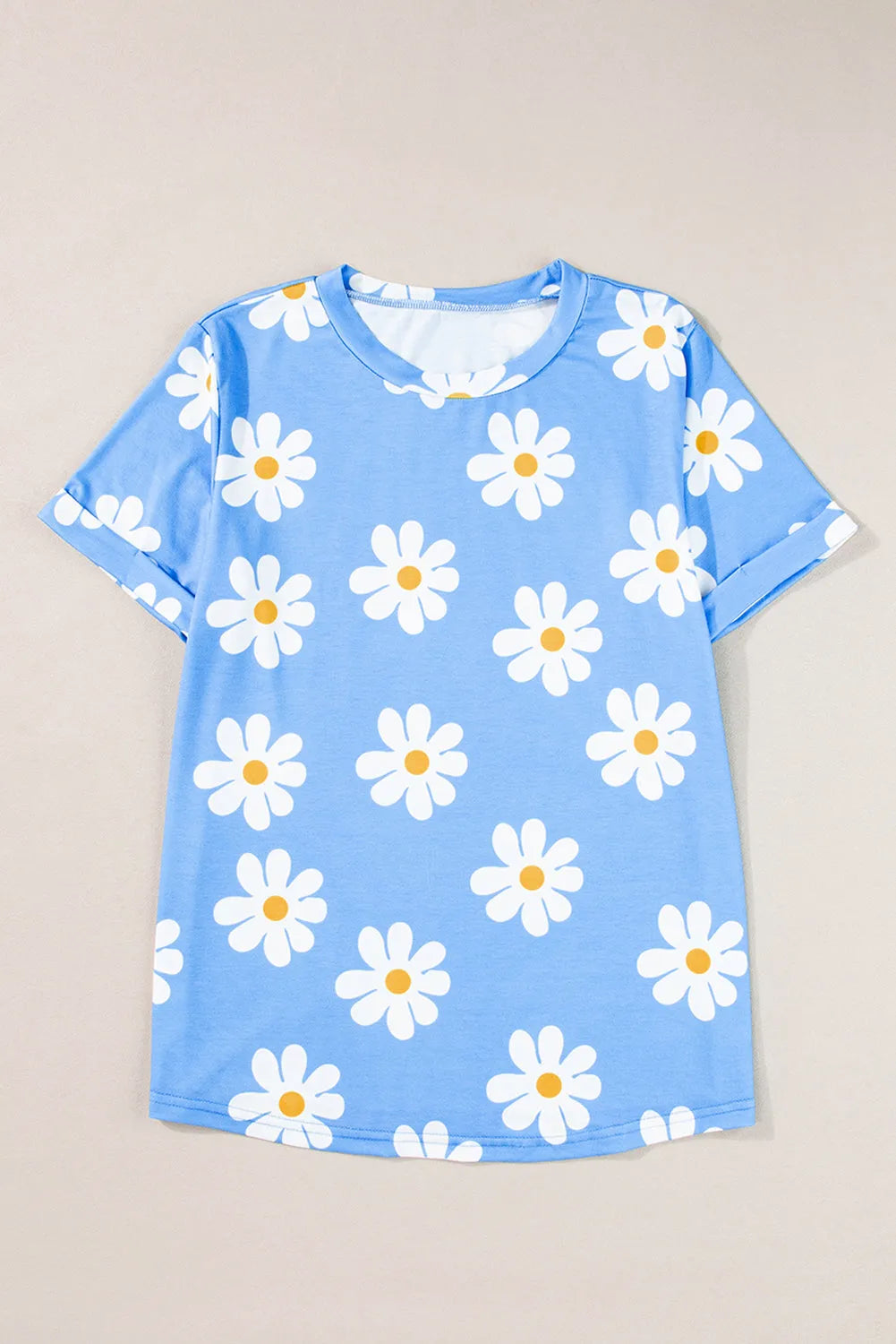 Sky Blue Daisy Printed Crewneck T Shirt - Chic Meadow Boutique 