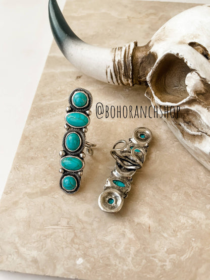 Western Cluster Cuff Turquoise Ring