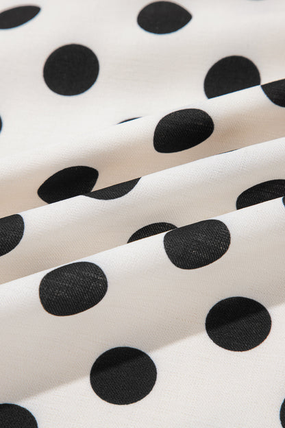 White Polka Dot Half Sleeve Collar V Neck Pocketed Casual Mini Dress