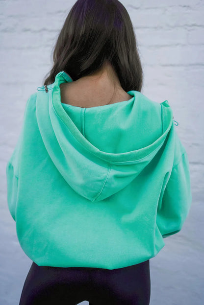 Mint Green Half Zip Kangaroo Pocket Drop Shoulder Hoodie - Chic Meadow Boutique 