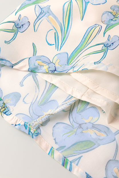 Green Floral Print Shirtcollar Buttoned Short Sleeve Shift Dress