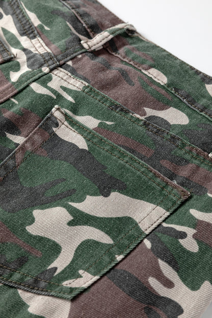 Green Camo Denim Cargo Wide Leg Pants