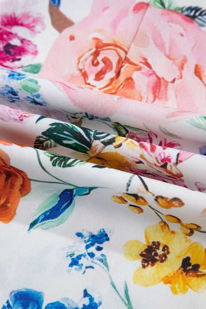 Sky Blue Vibrant Floral Print Cap Sleeve Mini Dress