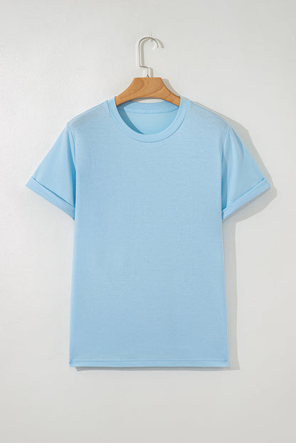 Light Blue Bright Casual Plain Crew Neck Tee