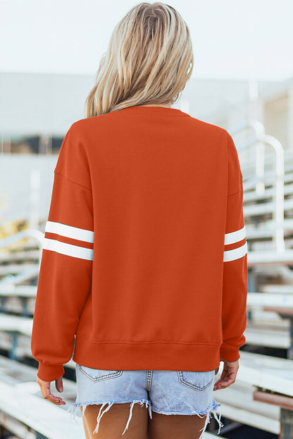 Orange Varsity Striped Detail Drop Shoulder Oversized Sweatshirt