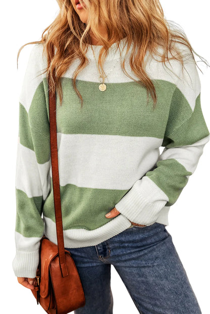 Colorblock Loose Sleeve Knit Sweater - Chic Meadow Boutique 