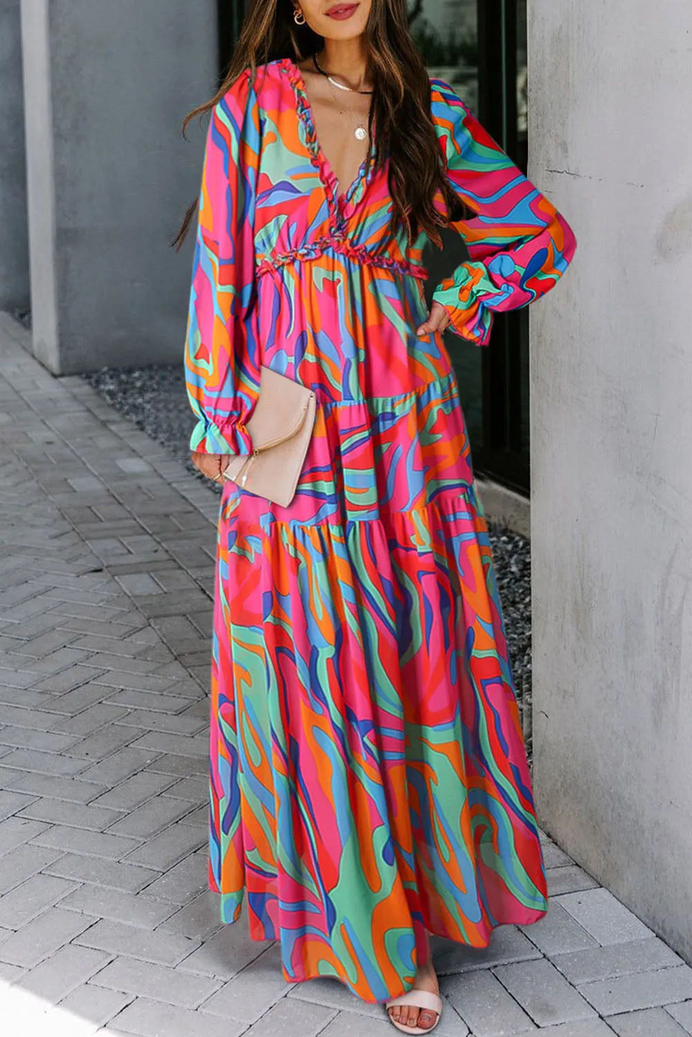 Multicolor Wild Lotus Ruffle Tiered Maxi Dress - Chic Meadow Boutique 