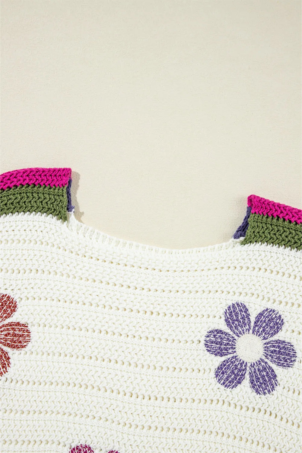 White Daisy Flower Pointelle Knit Sweater - Chic Meadow Boutique 