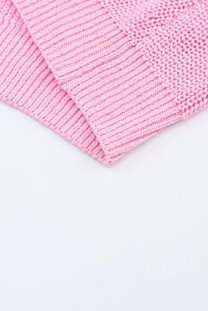 Pink Ribbed Knit V Neck Sweater - Chic Meadow Boutique 