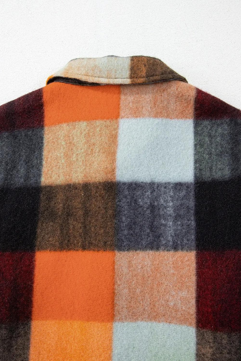 Outerwear/Jackets Orange Plaid Print Flap Pocket Long Jacket