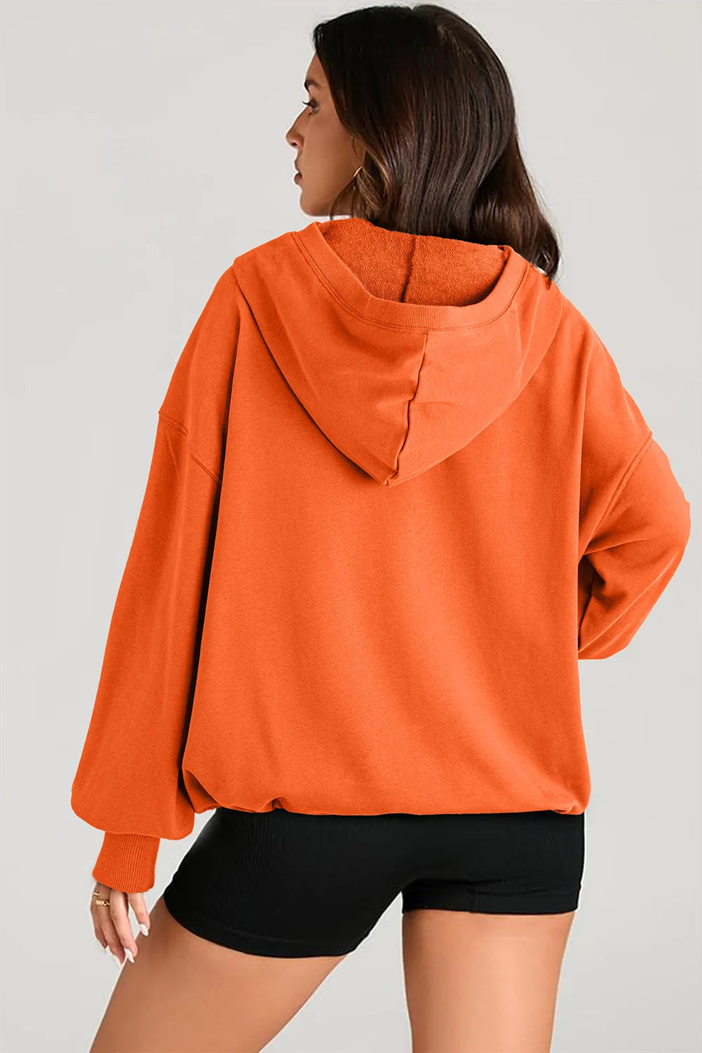 Tops/Sweatshirts & Hoodies Orange Solid Kangaroo Pocket Half Zipper Oversized Hoodie