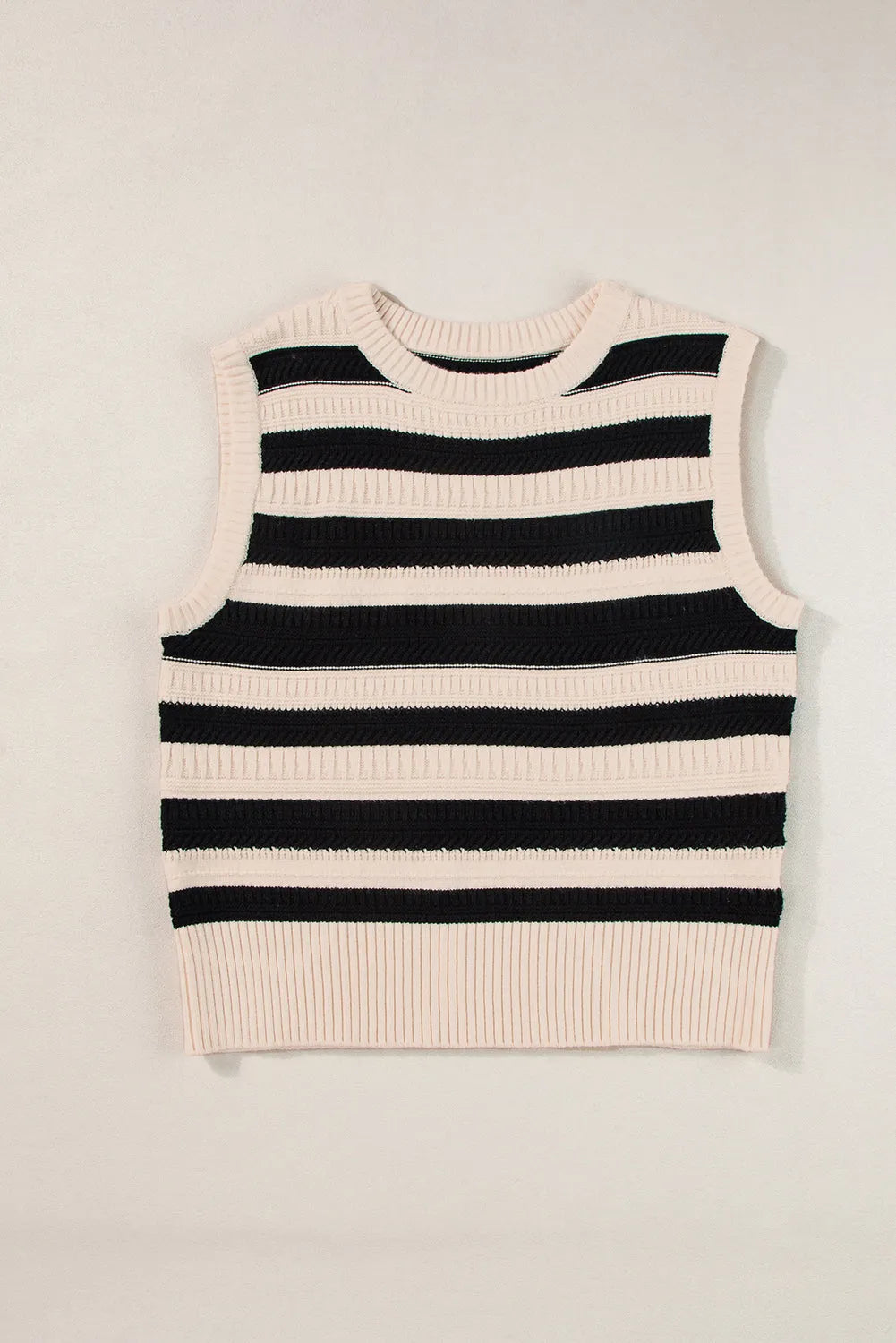 Black Stripe Ribbed Trim Knitted Sweater Vest - Chic Meadow Boutique 