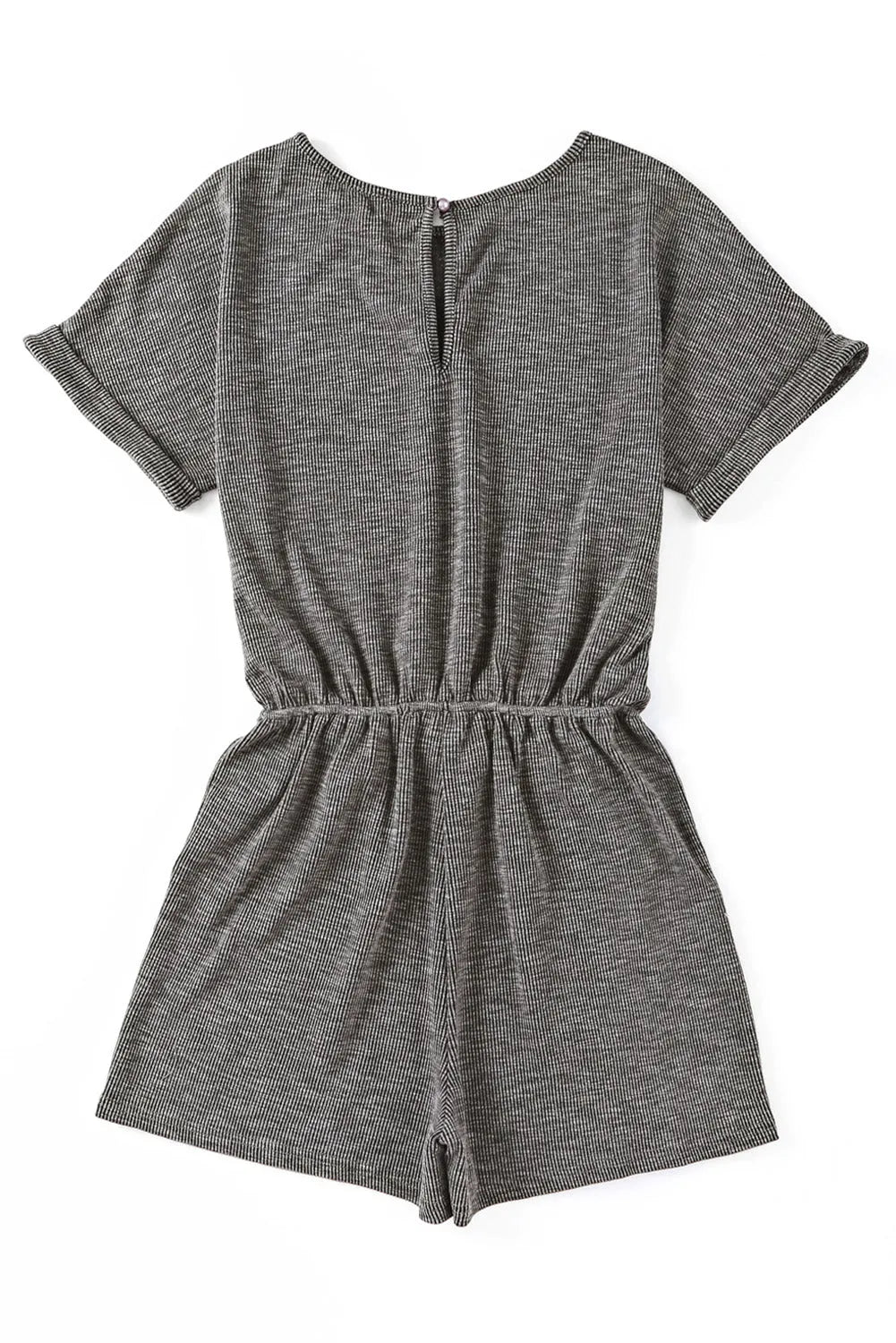 Gray Ribbed Elastic Waist Romper - Chic Meadow Boutique 