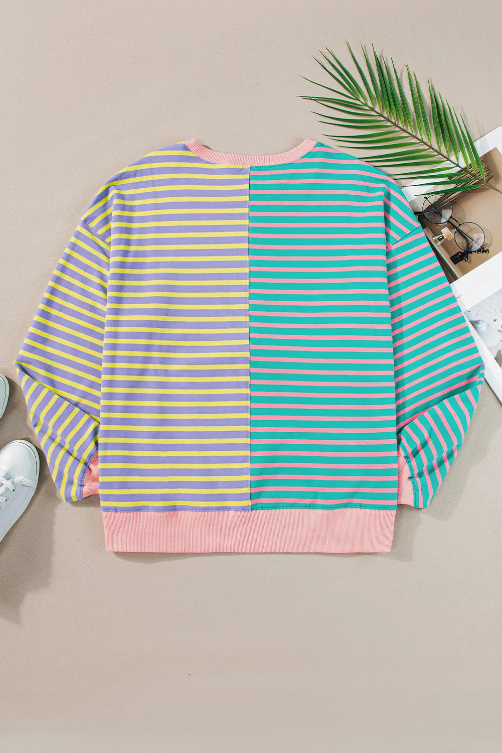 Casual Stripe Colorblock Drop Shoulder Oversize Sweatshirt - Chic Meadow Boutique 