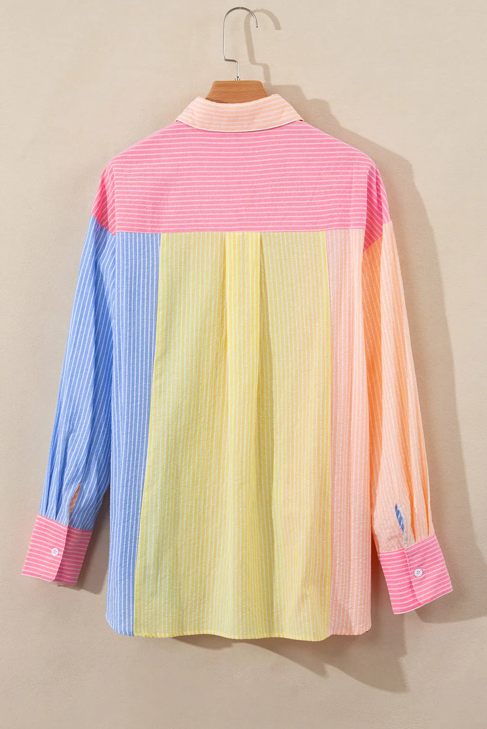 Pink Stripe Color Block Chest Pocket Oversized Shirt - Chic Meadow Boutique 