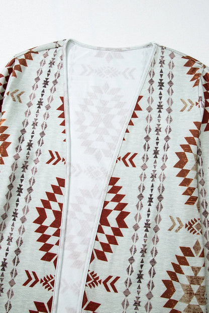 Brown Western Aztec Printed Open Front Long Cardigan - Chic Meadow Boutique 