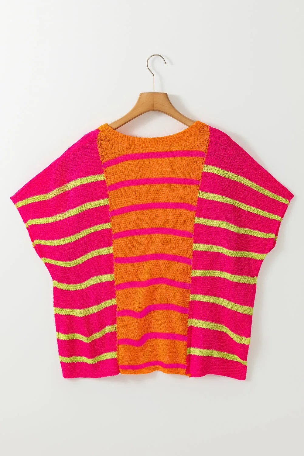 Strawberry Pink Bright Striped Short Sleeve Knit Top - Chic Meadow Boutique 