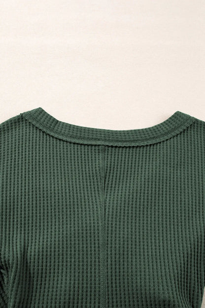 Blackish Green Ribbed Knit Slim Fit Wrap V Neck Bodysuit - Chic Meadow Boutique 