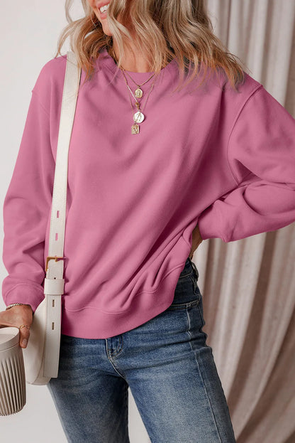 Meadow Mauve Solid Fleece Lined Drop Shoulder Terry Sweatshirt - Chic Meadow Boutique 