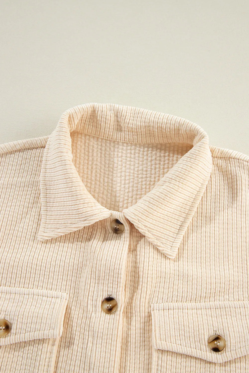 Oatmeal Corduroy Flap Pocket Button Up Shacket - Chic Meadow Boutique 