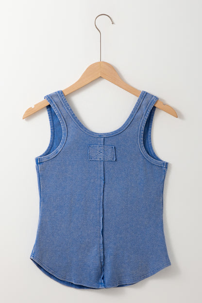 Sky Blue Mineral Wash Ribbed Notch Neck Tank Top