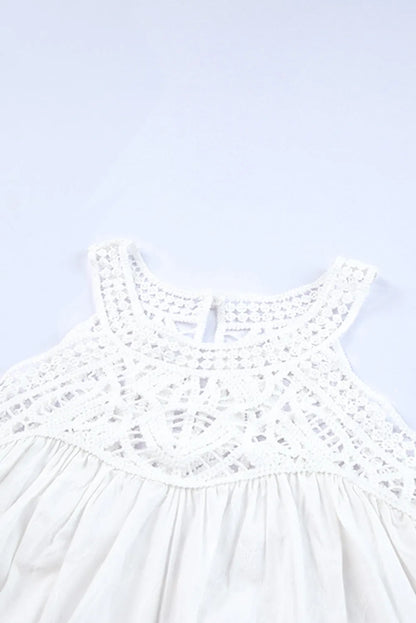 White Lace Crochet Sleeveless Babydoll Top - Chic Meadow Boutique 