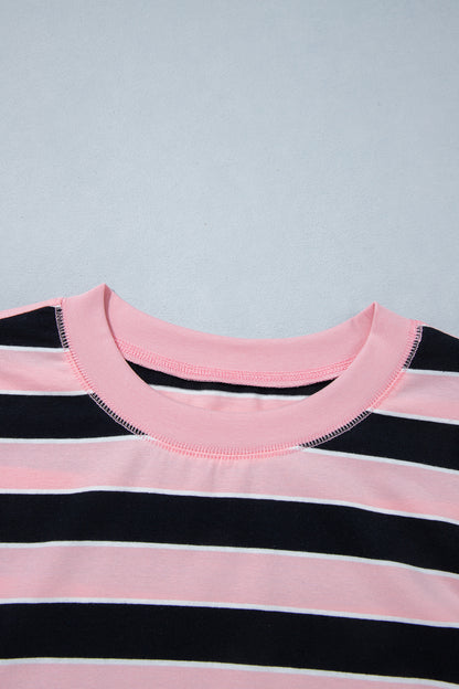 Pink Stripe Loose Tee and Pants Two Piece Set