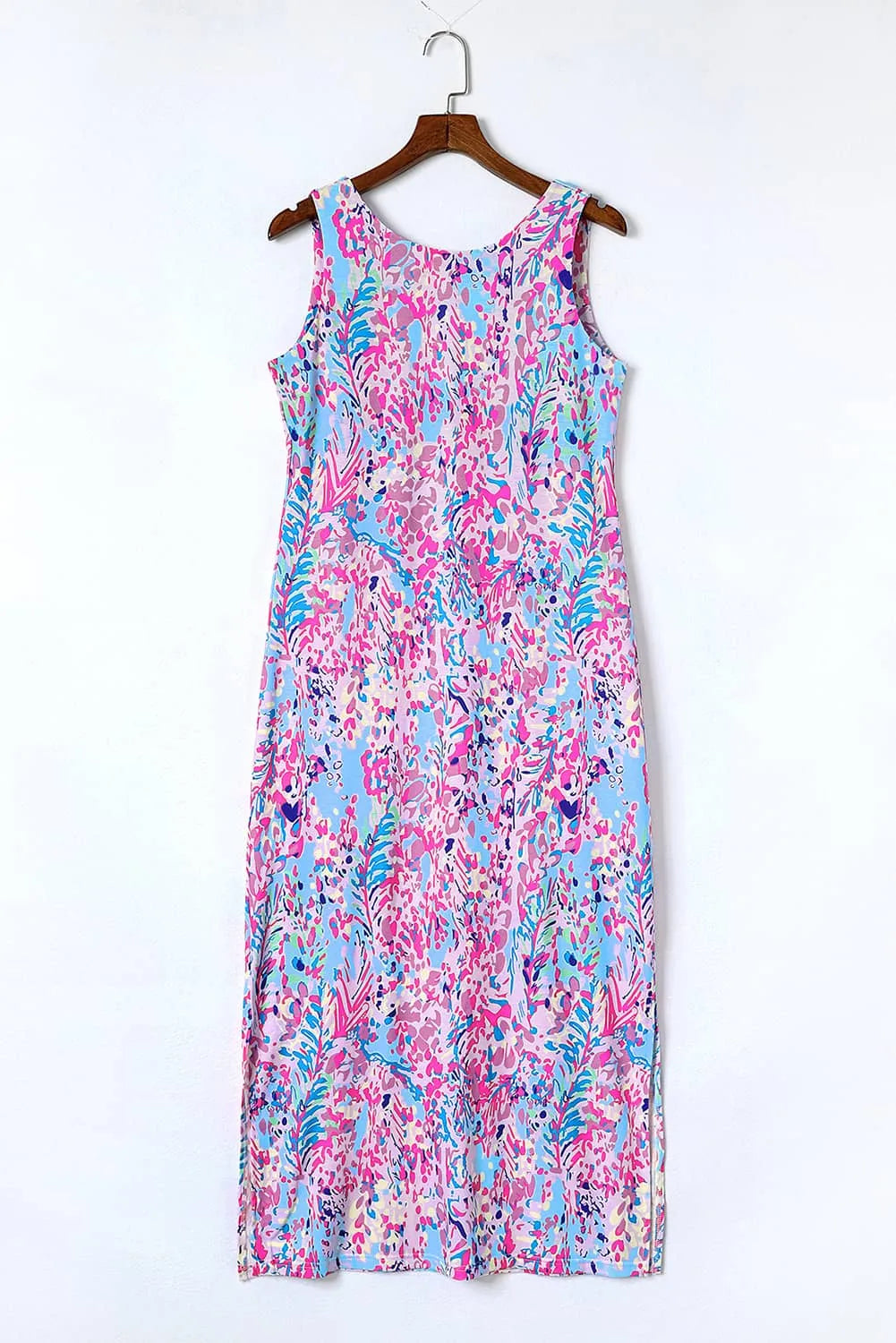 Purple Abstract Floral Print Sleeveless Maxi Dress - Chic Meadow Boutique 