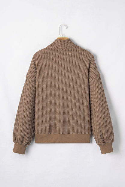 Casual Solid Color Textured Snap Button Collared Baggy Top