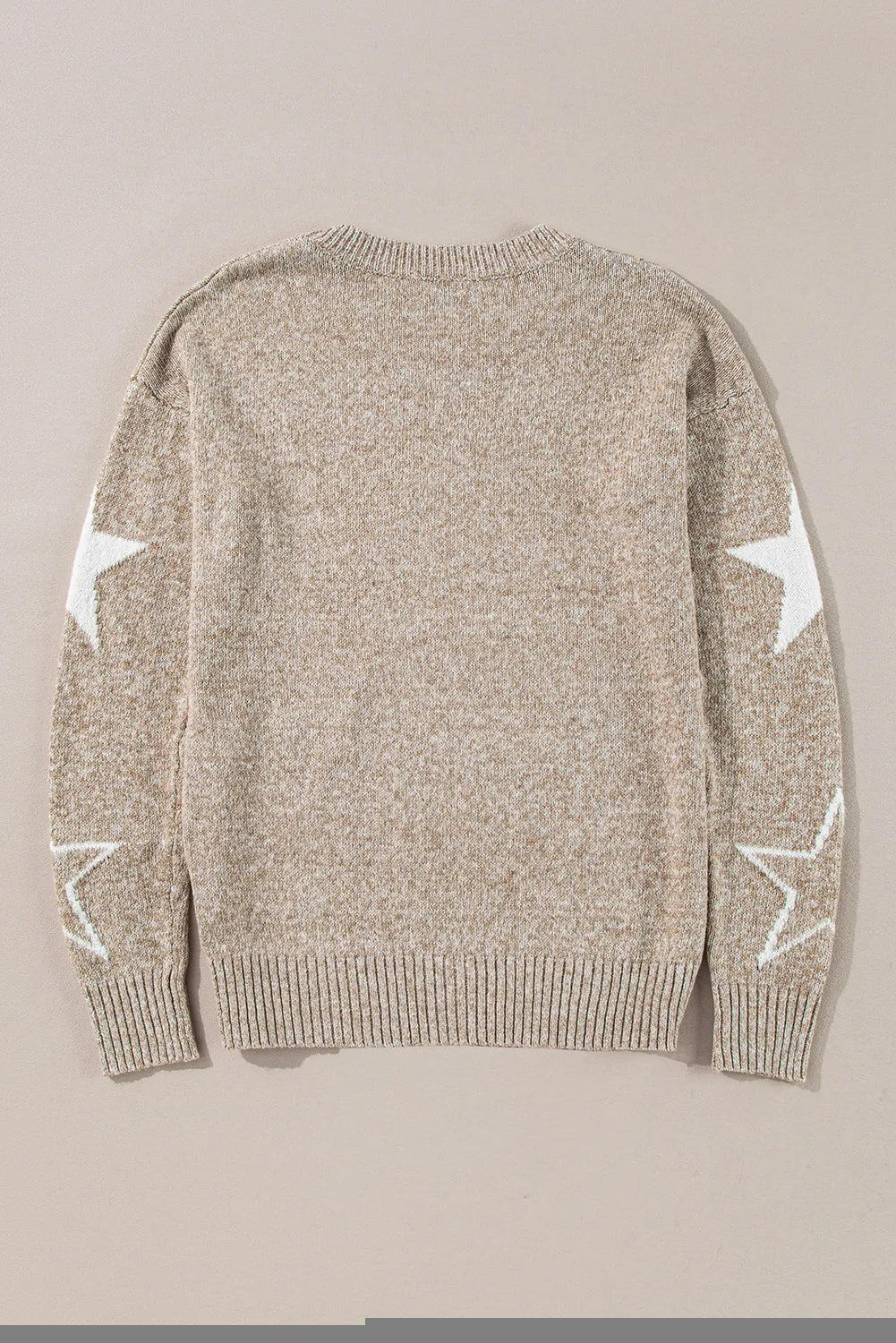 Khaki Star Pattern Drop Shoulder Sweater - Chic Meadow Boutique 